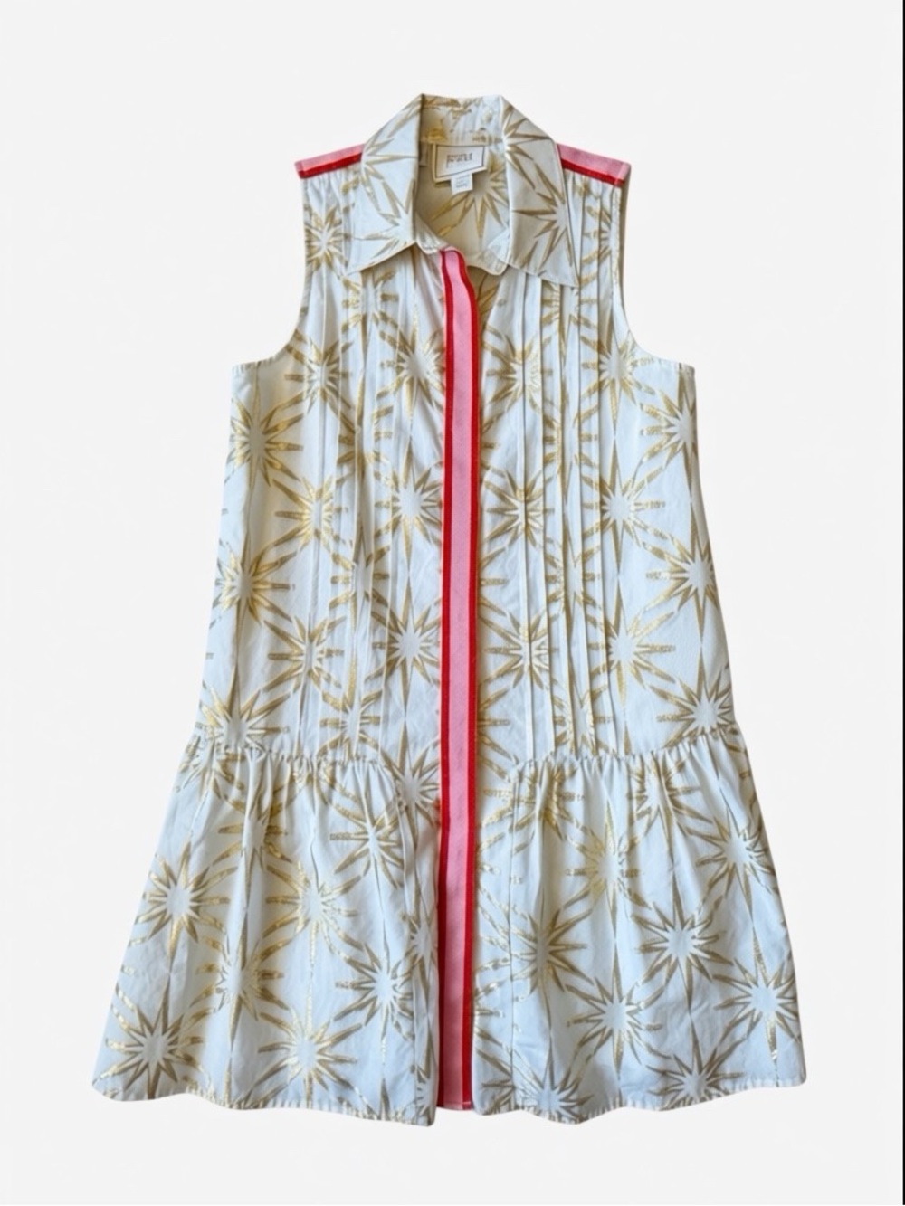 Emily McCarthy Daisy Dress Burst Gold Foil Starburst Varsity Trim XS